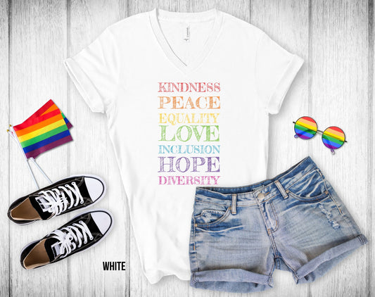 Kindness, Peace, Equality - Unisex V-Neck Tee