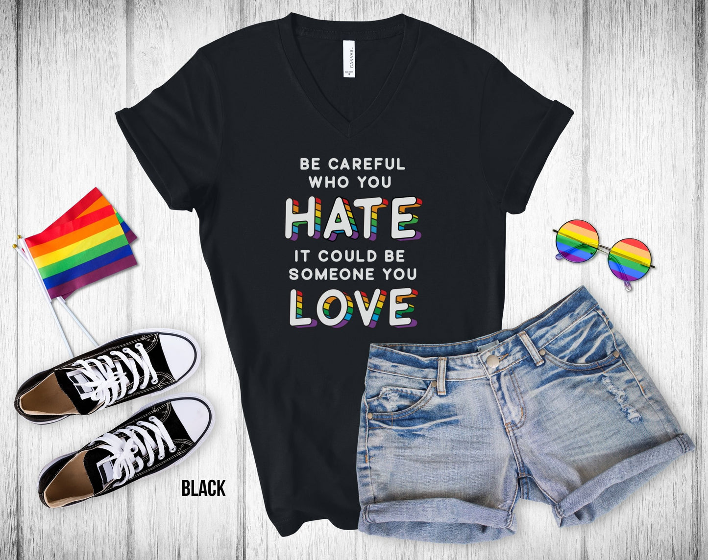 Be Careful Who You Hate It Could Be Someone You Love - 3D Text - Unisex V-Neck Tee