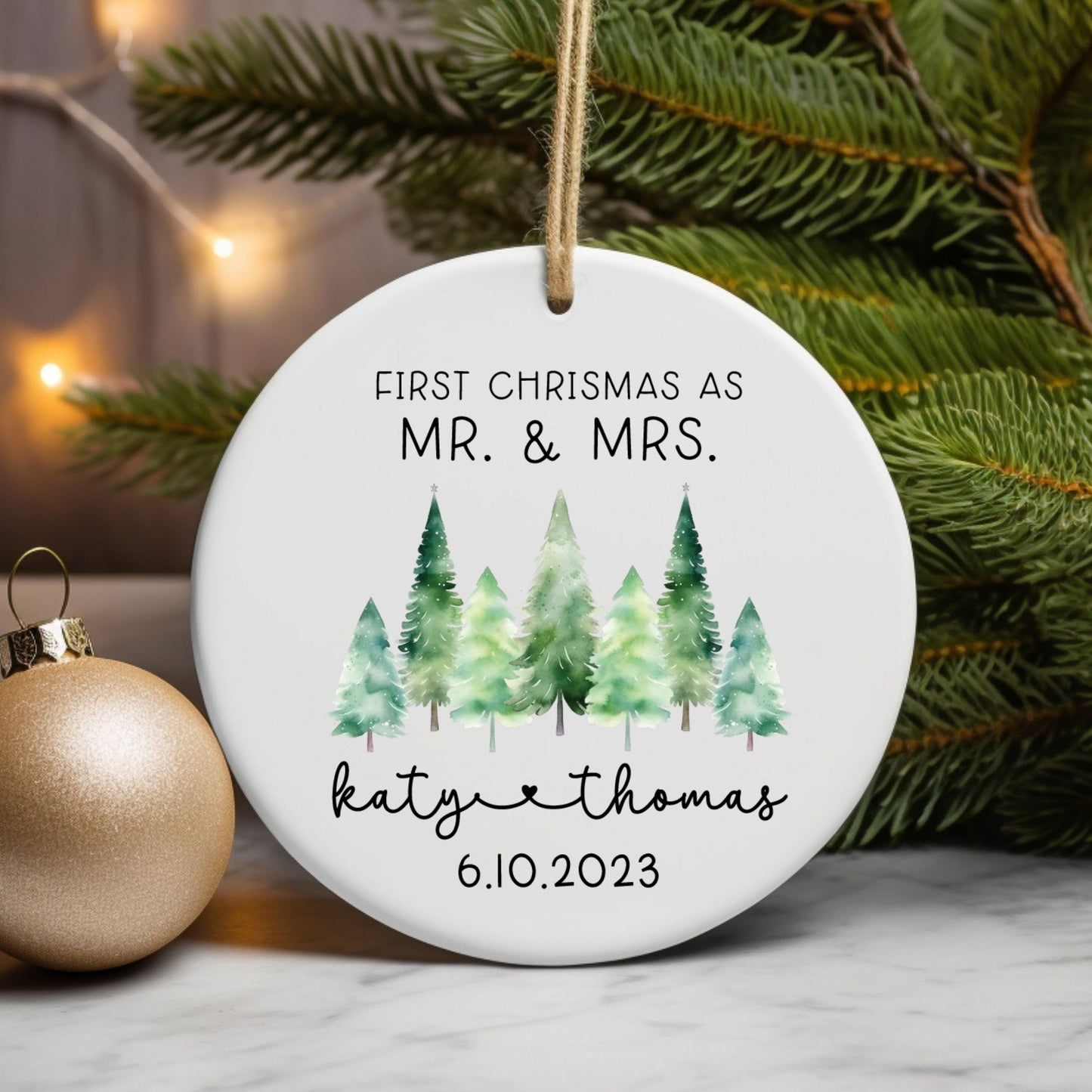 First Christmas as Mr & Mrs Wedding Date Ornament