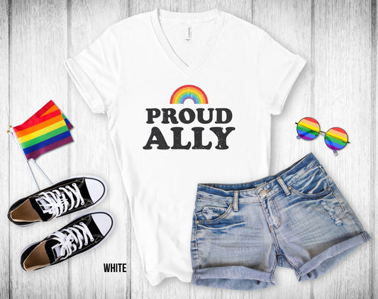 Proud Ally - Rainbow Arch - V-Neck Unisex Tee