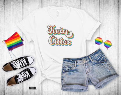 Twin Cities Retro Rainbow Baseball text - Unisex Tee