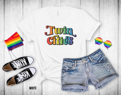 Twin Cities Rainbow Gradient Text - Unisex Tee