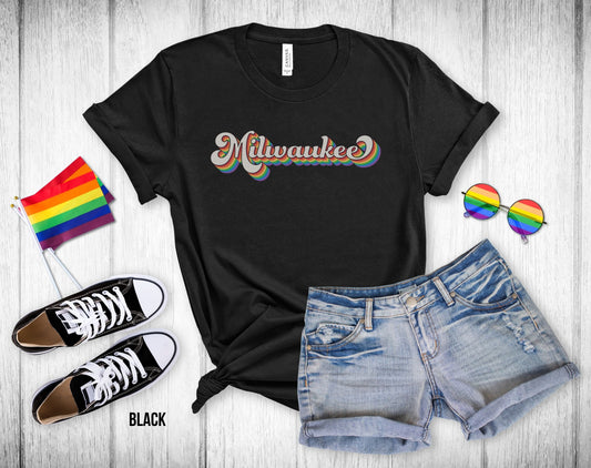 Milwaukee Retro Rainbow Baseball Text - Unisex Tee