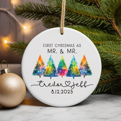 LGBTQ Wedding Ornament, Gay Couple Gift, First Christmas Married Ornament