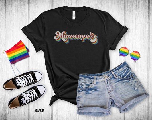 Minneapolis Retro Rainbow Baseball Text - Unisex Tee