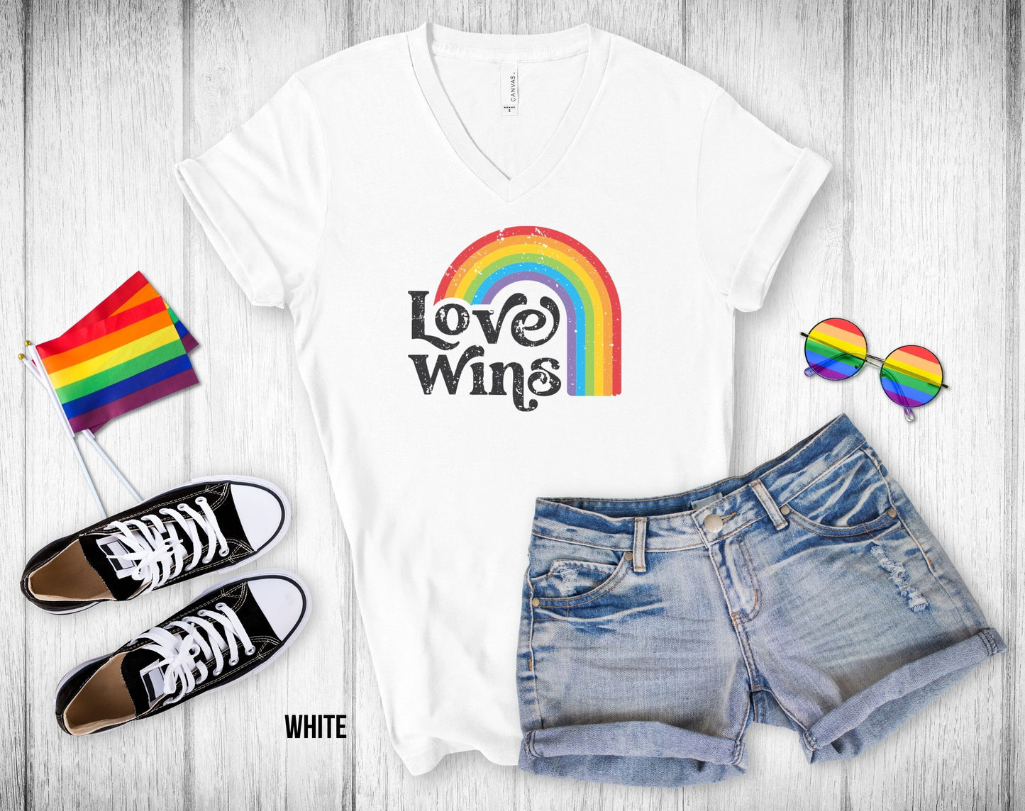 Love Wins - Unisex V-Neck Tee.