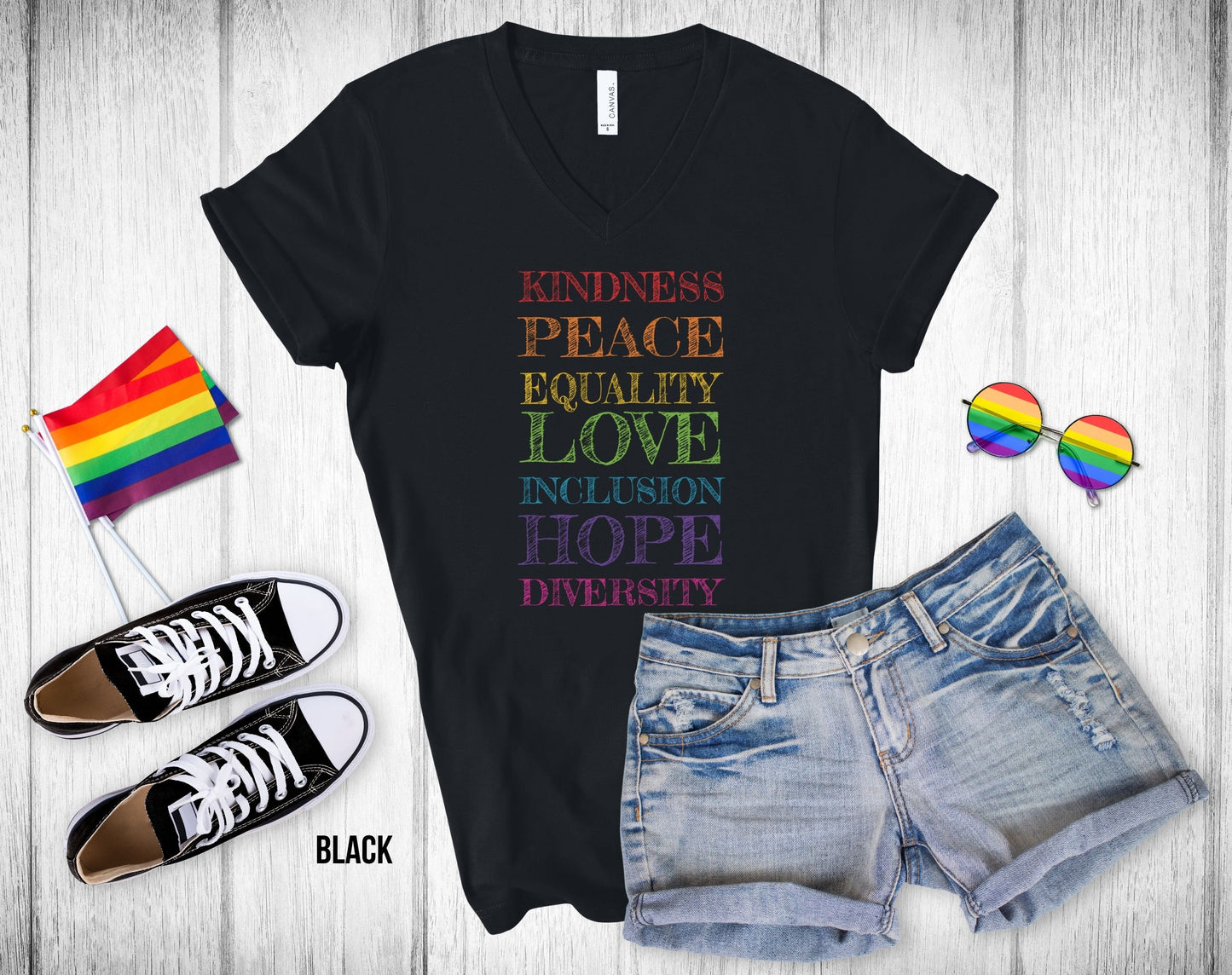 Kindness, Peace, Equality - Unisex V-Neck Tee