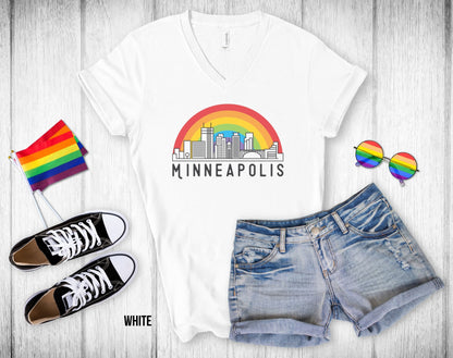 Minneapolis Rainbow Skyline - Unisex V-Neck