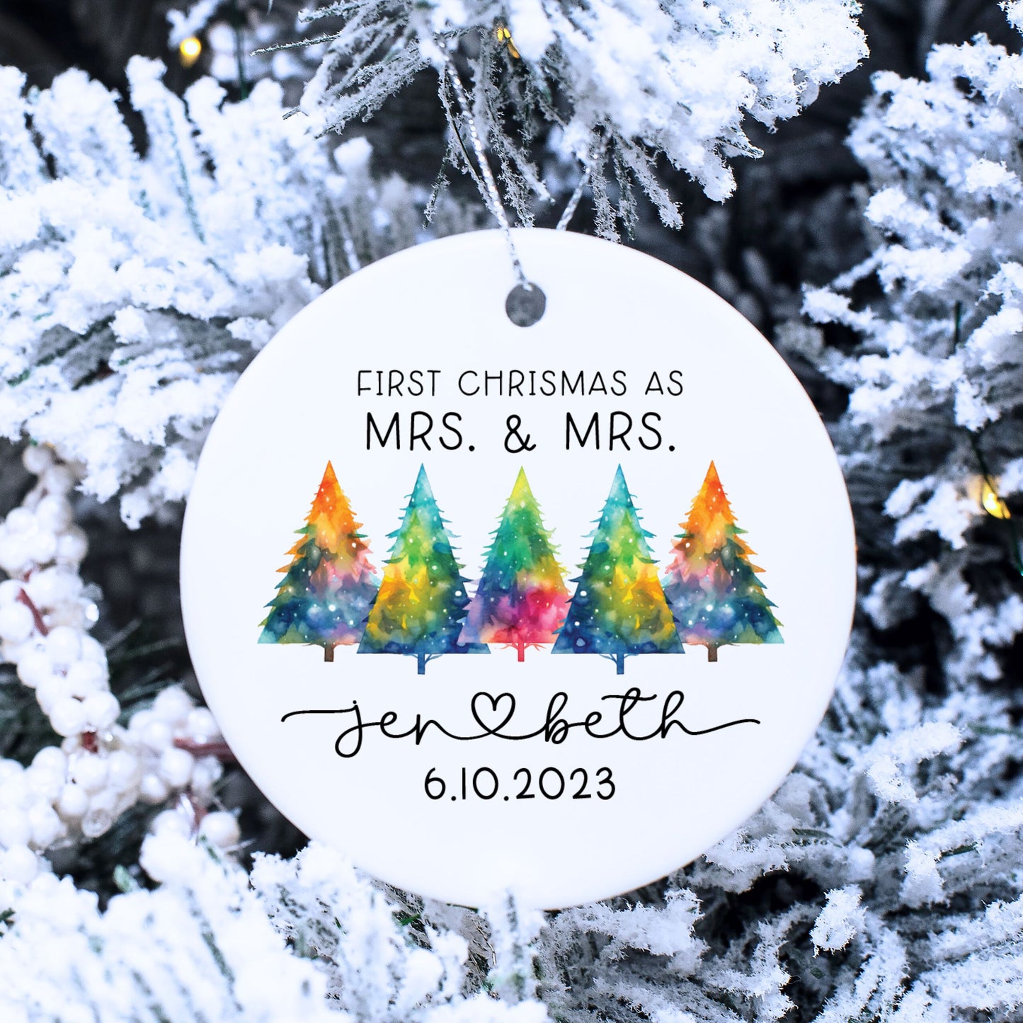 LGBTQ Wedding Ornament, Gay Couple Gift, First Christmas Married Ornament