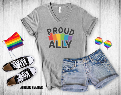 Proud Ally - Rainbow Beam - Unisex V-Neck Tee