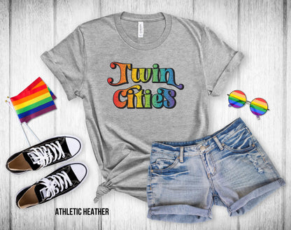 Twin Cities Rainbow Gradient Text - Unisex Tee