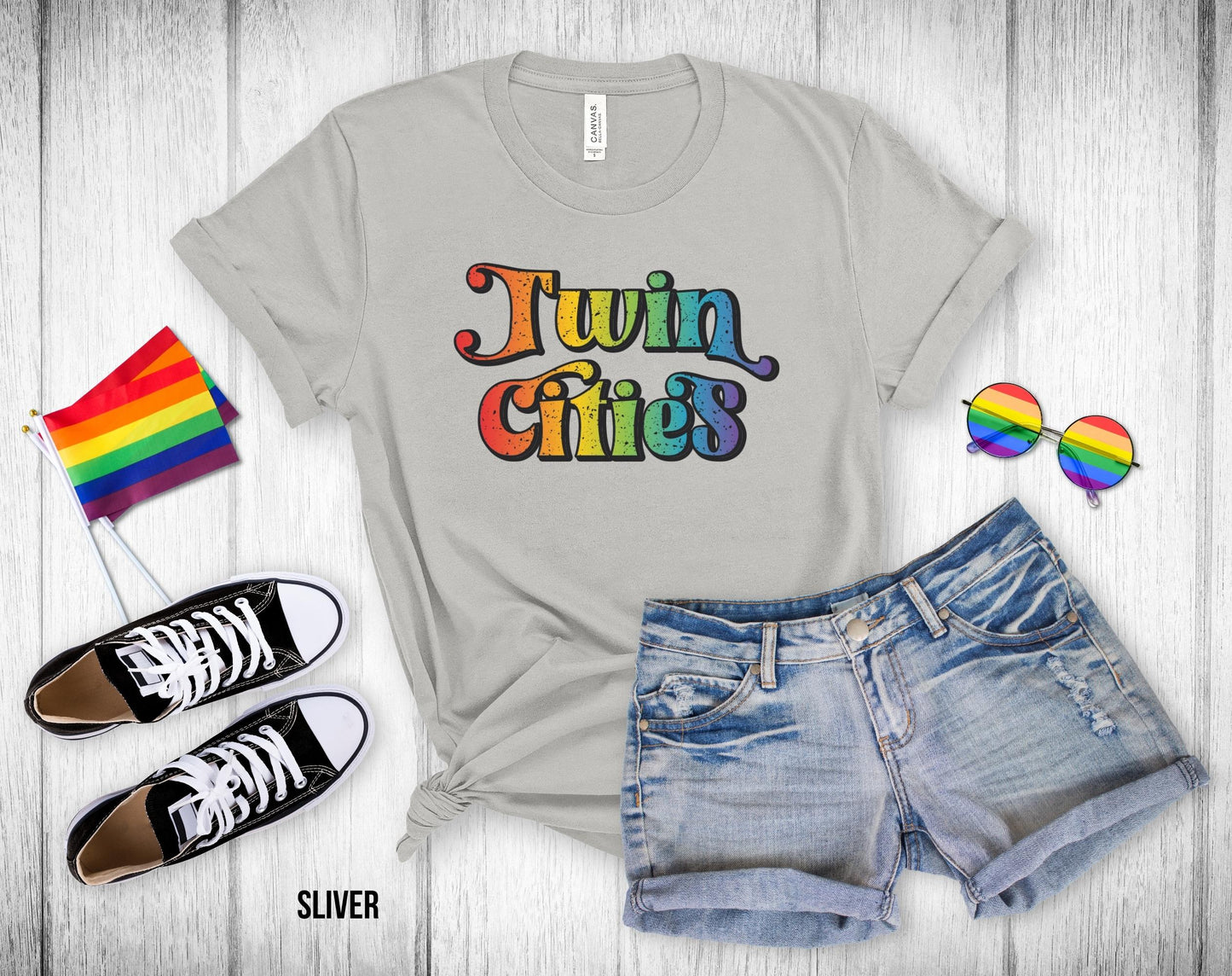 Twin Cities Rainbow Gradient Text - Unisex Tee