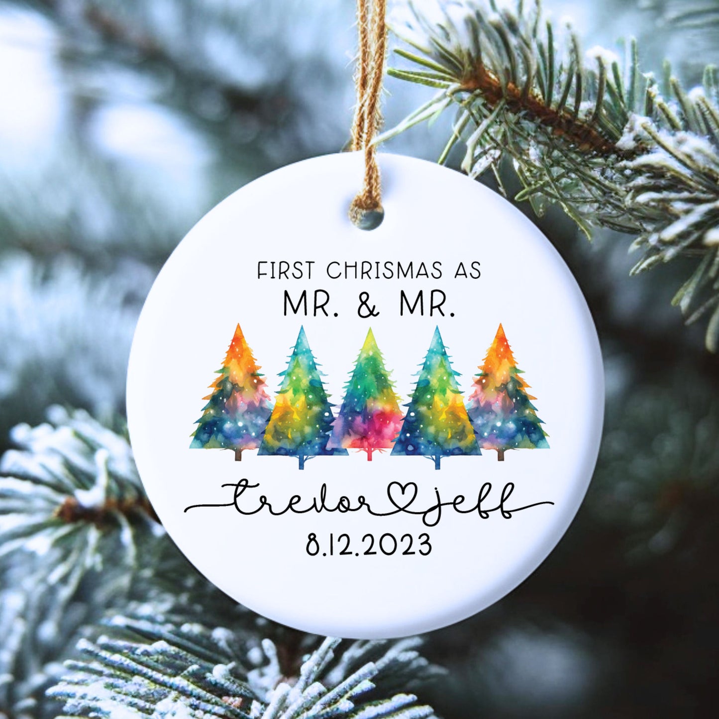 LGBTQ Wedding Ornament, Gay Couple Gift, First Christmas Married Ornament