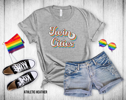 Twin Cities Retro Rainbow Baseball text - Unisex Tee