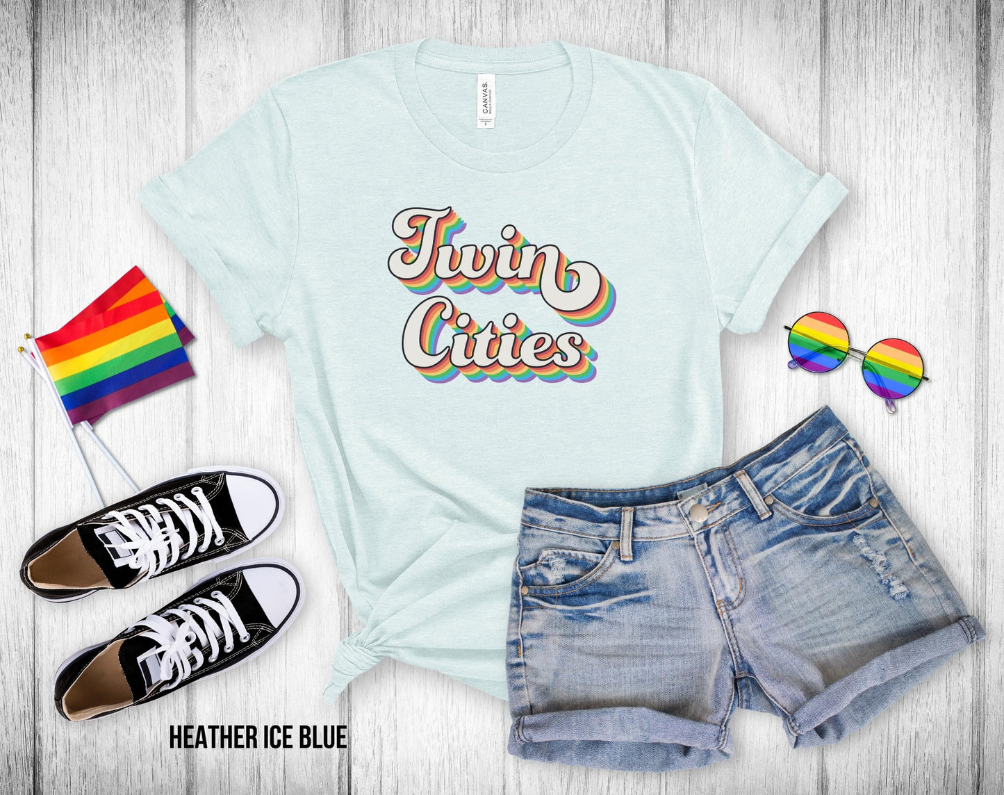 Twin Cities Retro Rainbow Baseball text - Unisex Tee