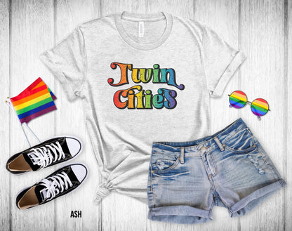 Twin Cities Rainbow Gradient Text - Unisex Tee