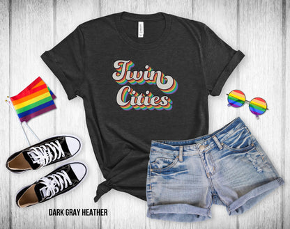 Twin Cities Retro Rainbow Baseball text - Unisex Tee