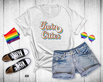 Twin Cities Retro Rainbow Baseball text - Unisex Tee