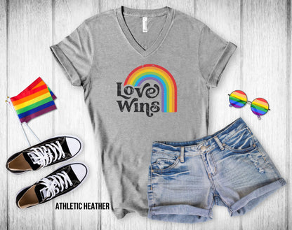 Love Wins - Unisex V-Neck Tee.