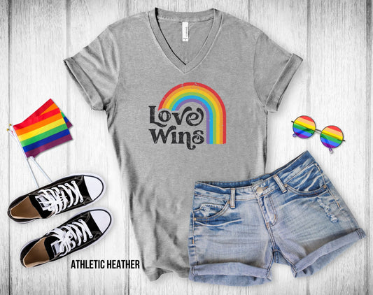 Love Wins - Unisex V-Neck Tee.