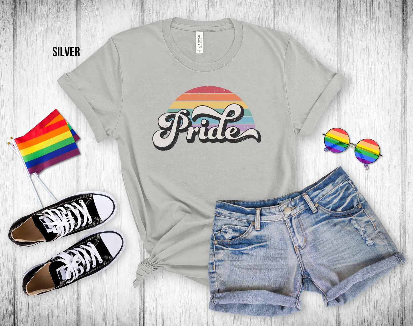 Retro Pride Rainbow Sunset - Unisex V-Neck Tee