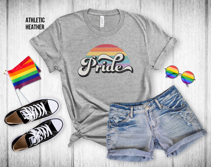 Retro Pride Rainbow Sunset - Unisex V-Neck Tee