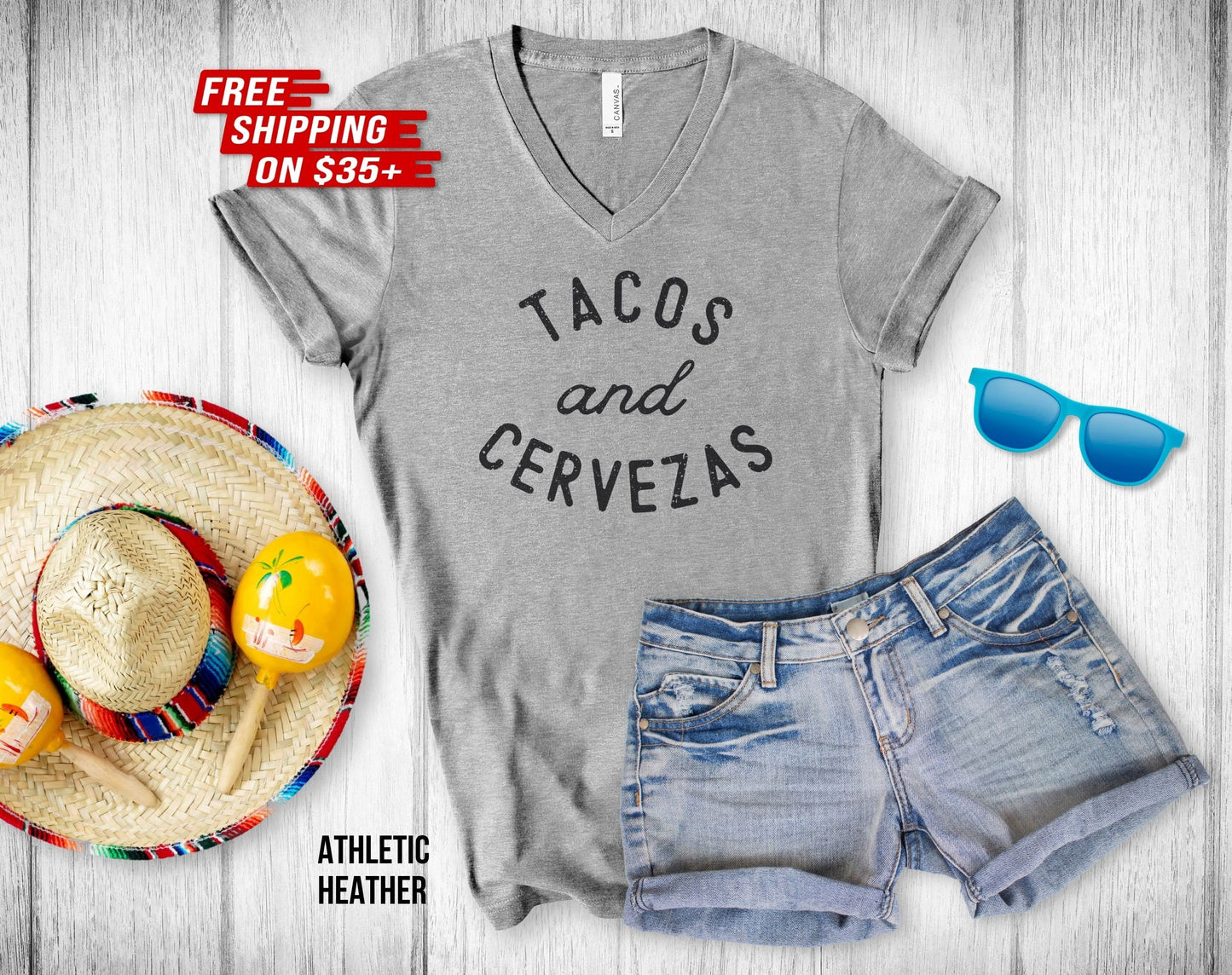 Tacos and Cerveza Unisex V-Neck Tee - Cinco De Mayo Shirt