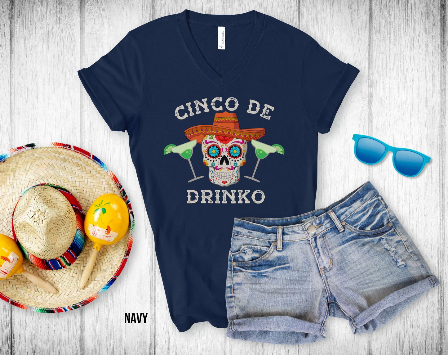 Cinco De Drinko V-Neck Unisex Tee - Cinco De Mayo