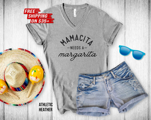 Mamacita Needs a Margarita Unisex V-Neck Tee - Cinco De Mayo - Mothers Day