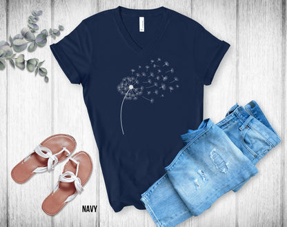 Blowing Dandelion Unisex V-Neck Tee - Flower Shirt - Mother's Day Gift