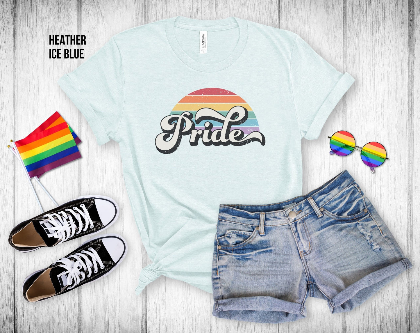 Retro Pride Rainbow Sunset - Unisex V-Neck Tee