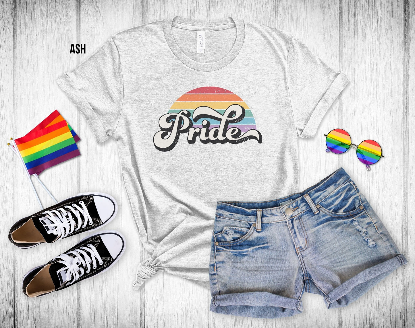 Retro Pride Rainbow Sunset - Unisex V-Neck Tee