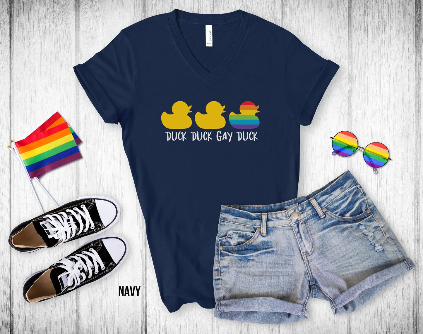 Duck Duck Gay Duck - Minnesota Gay Pride - Unisex V-Neck Tee