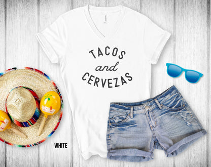 Tacos and Cerveza Unisex V-Neck Tee - Cinco De Mayo Shirt