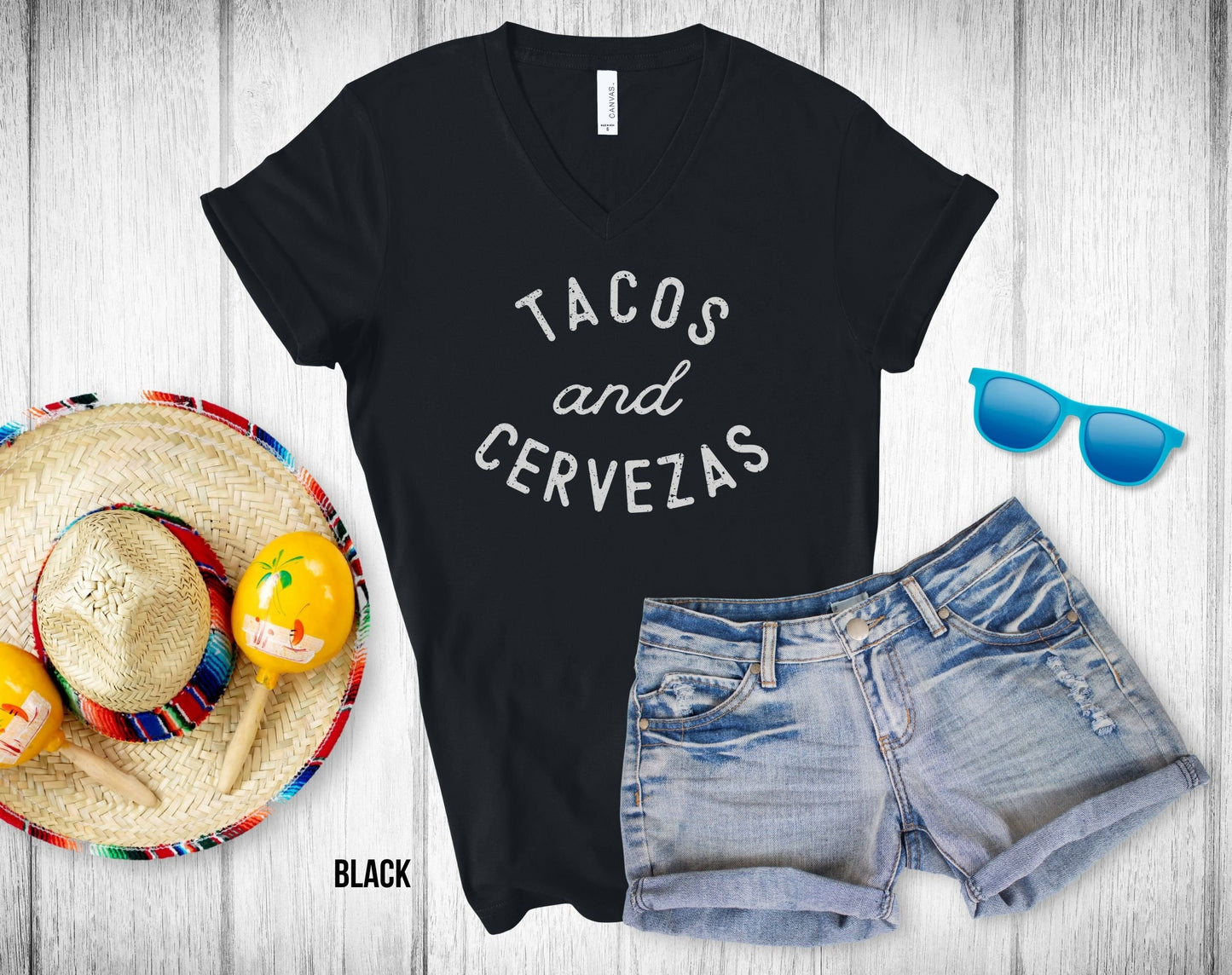 Tacos and Cerveza Unisex V-Neck Tee - Cinco De Mayo Shirt