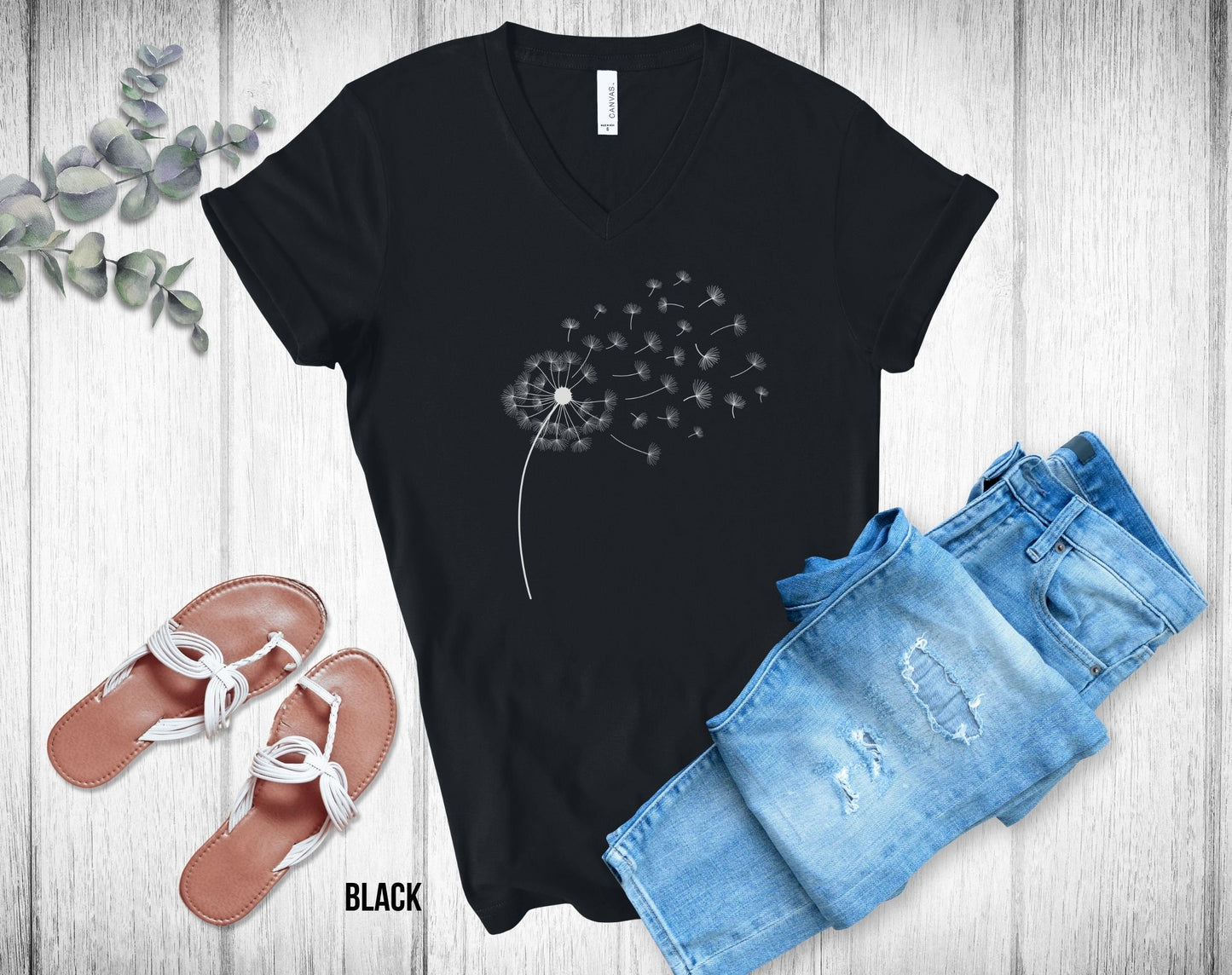 Blowing Dandelion Unisex V-Neck Tee - Flower Shirt - Mother's Day Gift