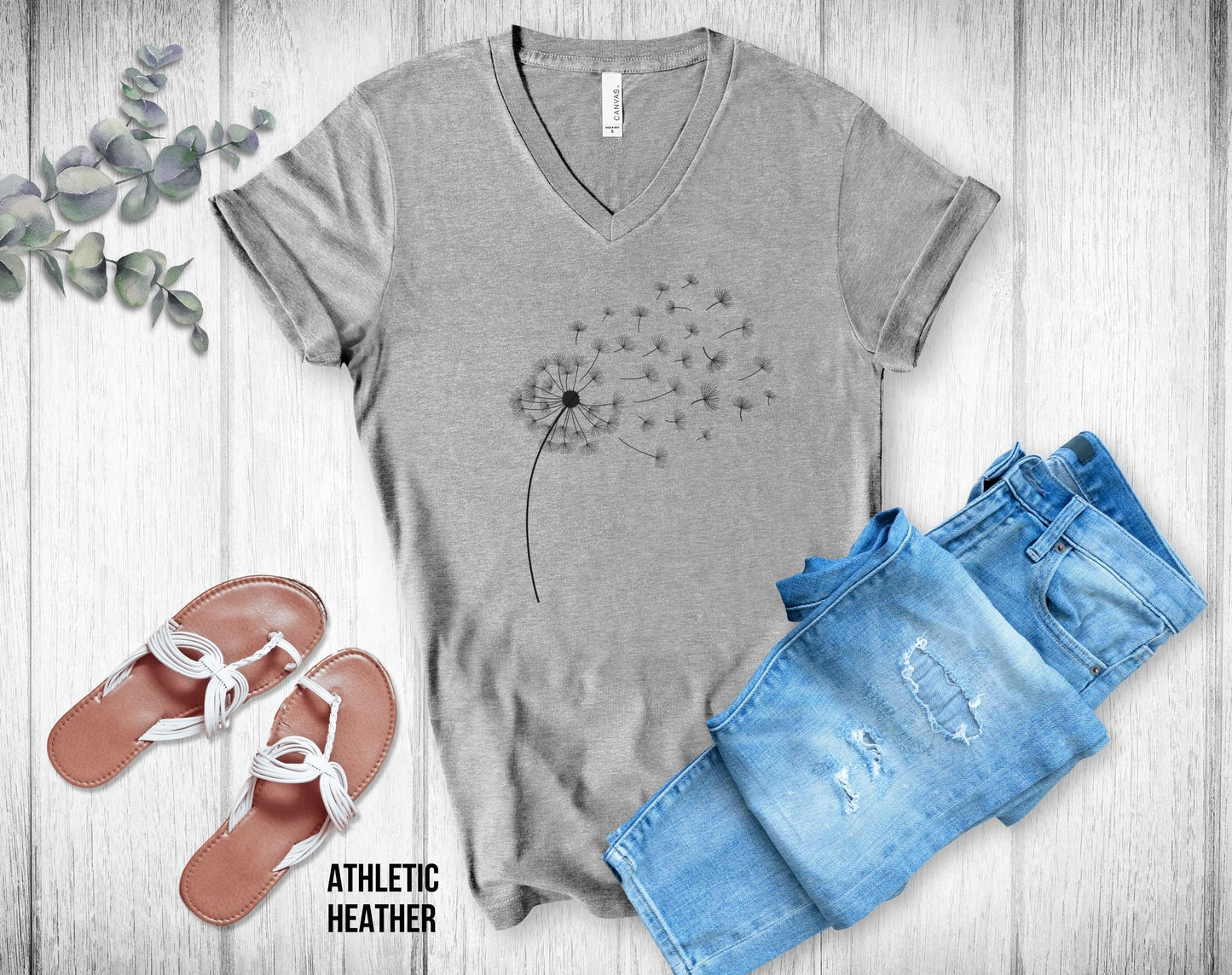 Blowing Dandelion Unisex V-Neck Tee - Flower Shirt - Mother's Day Gift