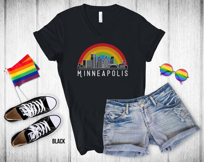 Minneapolis Rainbow Skyline - Unisex V-Neck