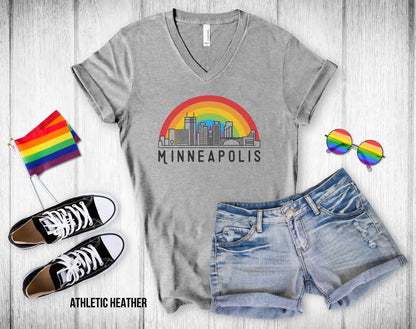 Minneapolis Rainbow Skyline - Unisex V-Neck