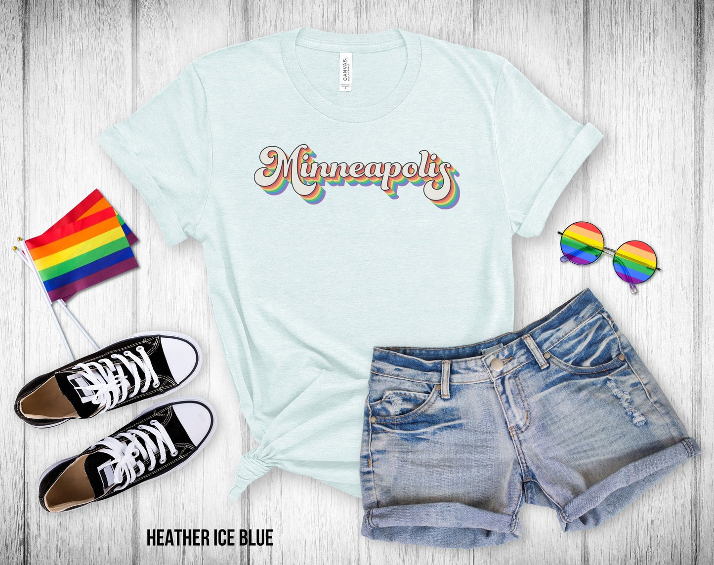 Minneapolis Retro Rainbow Baseball Text - Unisex Tee