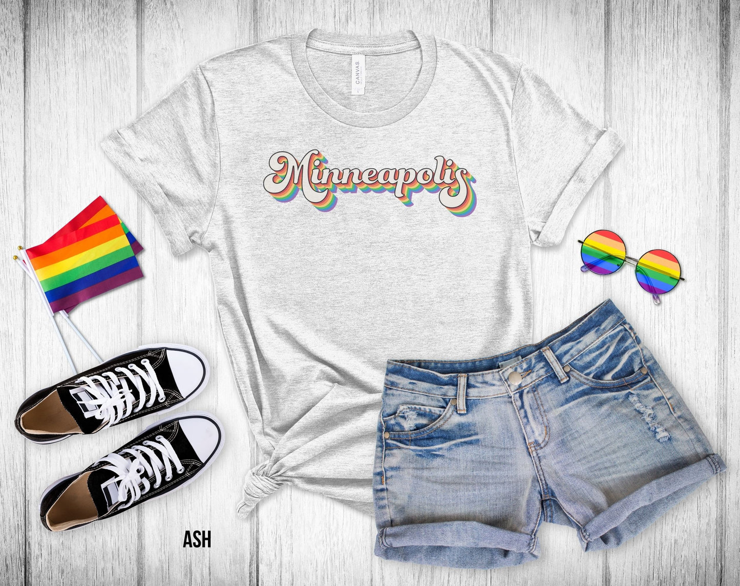 Minneapolis Retro Rainbow Baseball Text - Unisex Tee