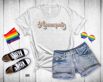 Minneapolis Retro Rainbow Baseball Text - Unisex Tee