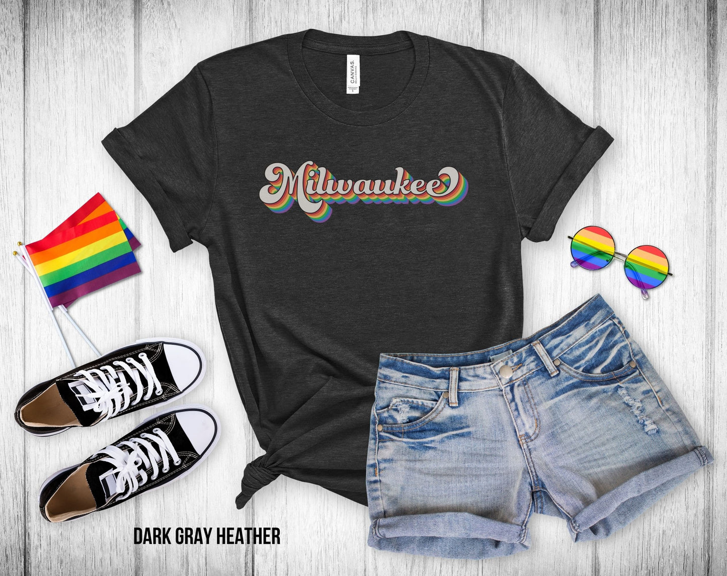 Milwaukee Retro Rainbow Baseball Text - Unisex Tee