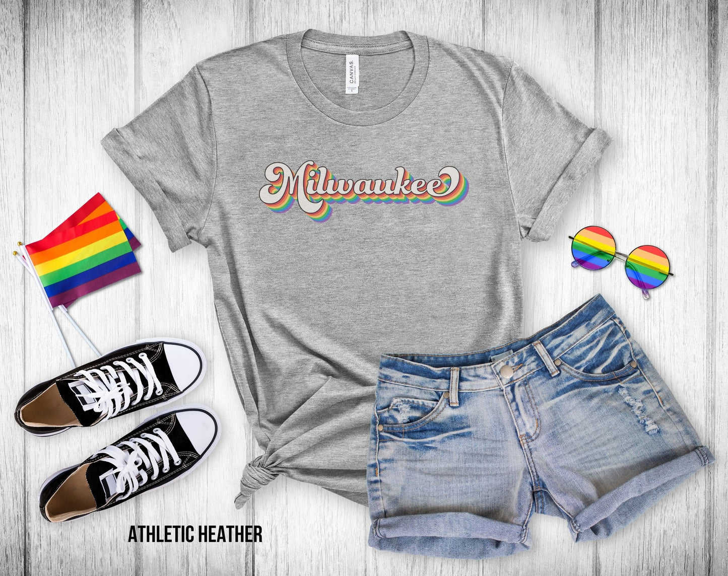 Milwaukee Retro Rainbow Baseball Text - Unisex Tee