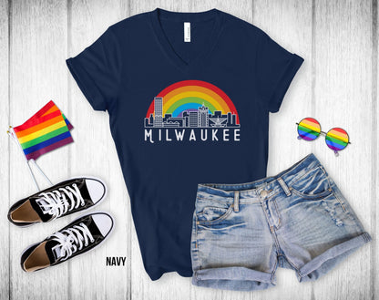 Milwaukee Rainbow Skyline - Unisex V-Neck