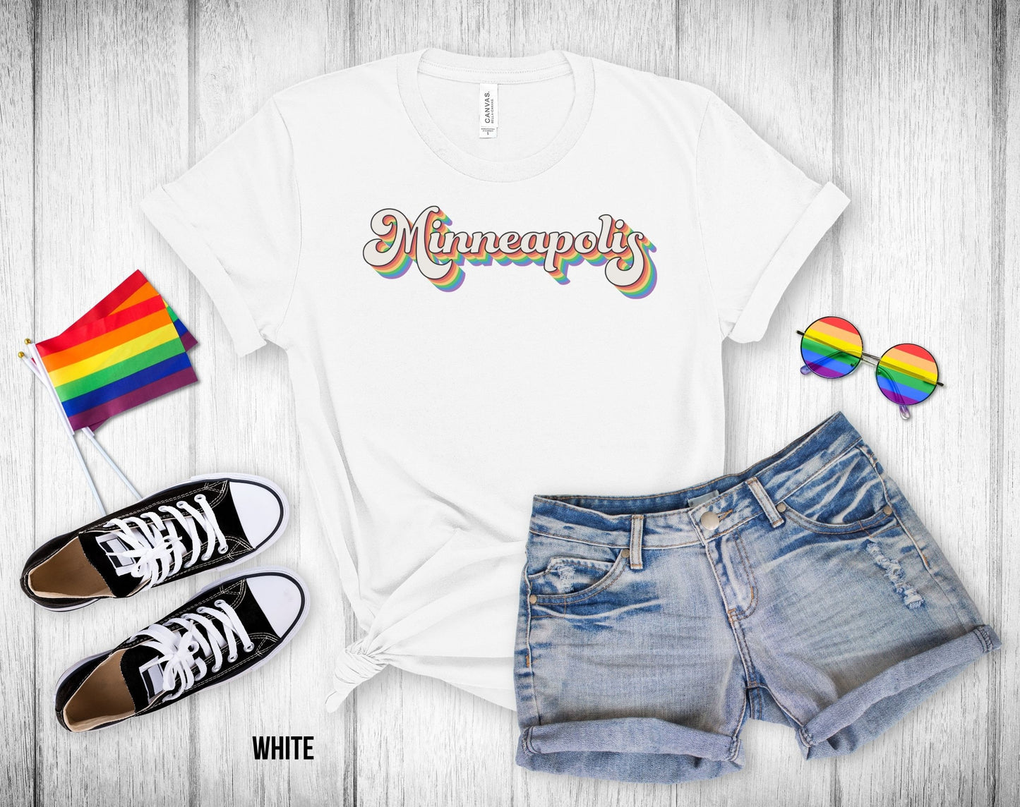 Minneapolis Retro Rainbow Baseball Text - Unisex Tee