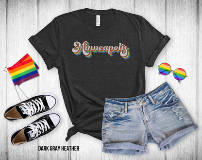 Minneapolis Retro Rainbow Baseball Text - Unisex Tee