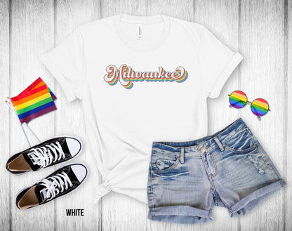 Milwaukee Retro Rainbow Baseball Text - Unisex Tee