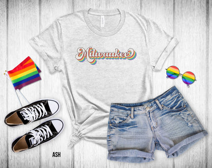 Milwaukee Retro Rainbow Baseball Text - Unisex Tee